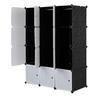 12 Cube Organizer Stackable Plastic Cube Storage Shelves Design Multifunctional Modular Closet Cabinet with Hanging Rod White Doors and Black Panels