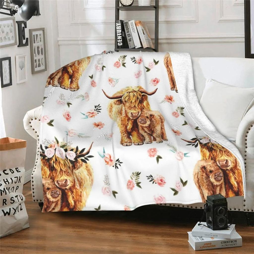 Highland Cow Blanket Animal Bedding Throw Soft Cozy Fleece Plush Size for Couch Bed Sofa Travelling Camping