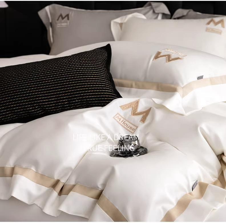 Luxury Minimalist Cotton Embroidered Duvet Set – 4-Piece High-Thread Pure Cotton Bedding