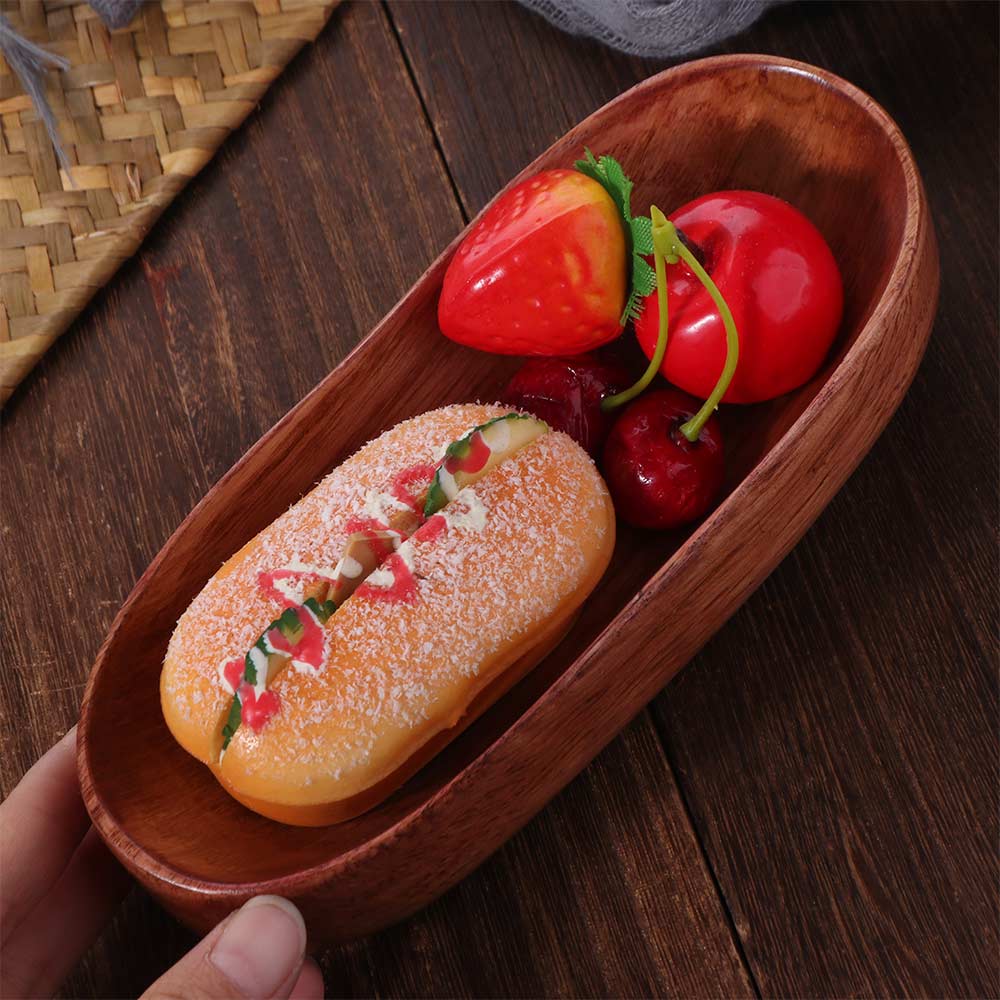 Wooden Salad Bowl Boat Shaped Sushi Snack Plate Multipurpose Dried Fruits Serving Tray  Vegetables