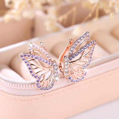 1 Paar Lila Schmetterling Tropfen Ohrringe für Frauen Mädchen Luxus Rose Gold Farbe Creolen Hochzeit Schmuck Geburtstag Geschenke