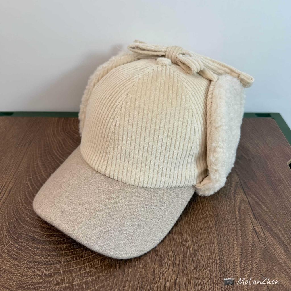 Autumn  Winter Unisex Cycling Ear Protection Fleece-Lined Warm Bomber Hat Vintage Corduroy Color-Blocked Baseball Cap