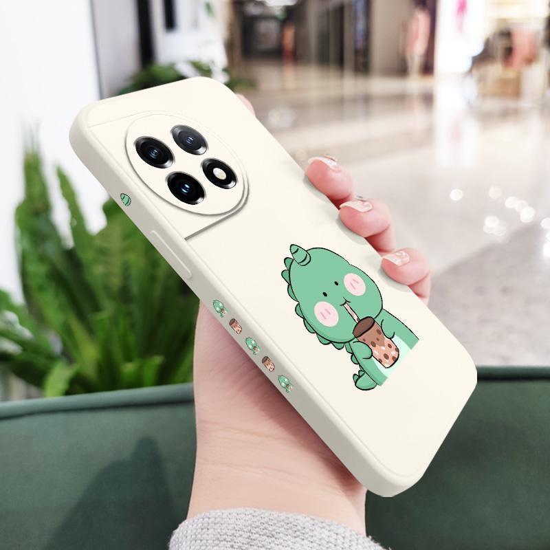 

Milk Tea Dinosaur Phone Case For Oneplus 13 13R 12 12R 11 11R 10 10R 10T 9R 9RT 9 8T 8 7 7T Pro 5G Liquid Silicone Cover OnePlus 13 5G білий