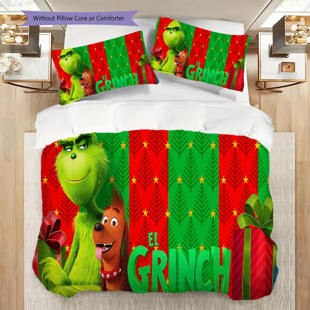 1 ST Grinch patroon Beddengoed Dekbed Set Dekbedovertrek Kussensloop Huisdecoratie Verjaardagscadeau (1 dekbedovertrek + 2 kussenslopen, zonder binnenkussen)