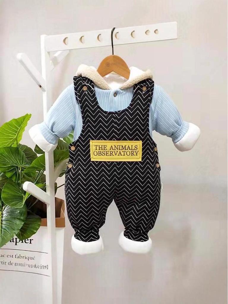 Winter Baby Set: Thick Cotton Overalls & Fashionable Newborn Cartoon Two-piece