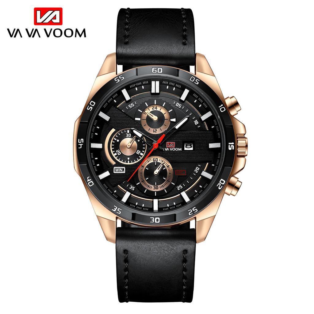 VA VA VOOM Belt Steel Belt Watch, Sports and Leisure Quartz Watch Calendar Men's Watch