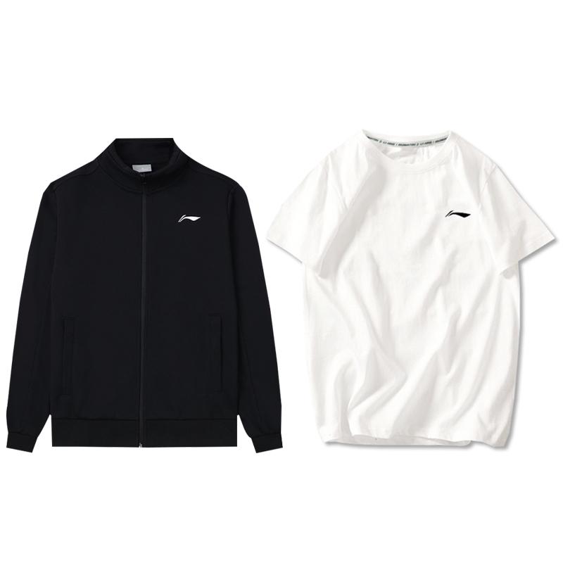 

Li-Ning Stand Collar Solid Color Loose Drop Shoulder Zipper Long Sleeve Crew Neck Pullover Short Sleeve Sweatshirt Set AWDTD93-1+AHSU977-2 S