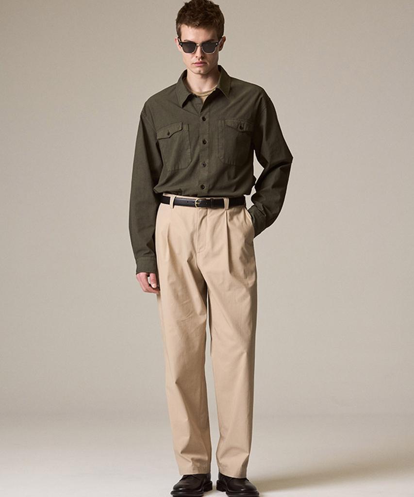 Laijeuaenbillou Utility Overshirt Summer Gabardine Olive