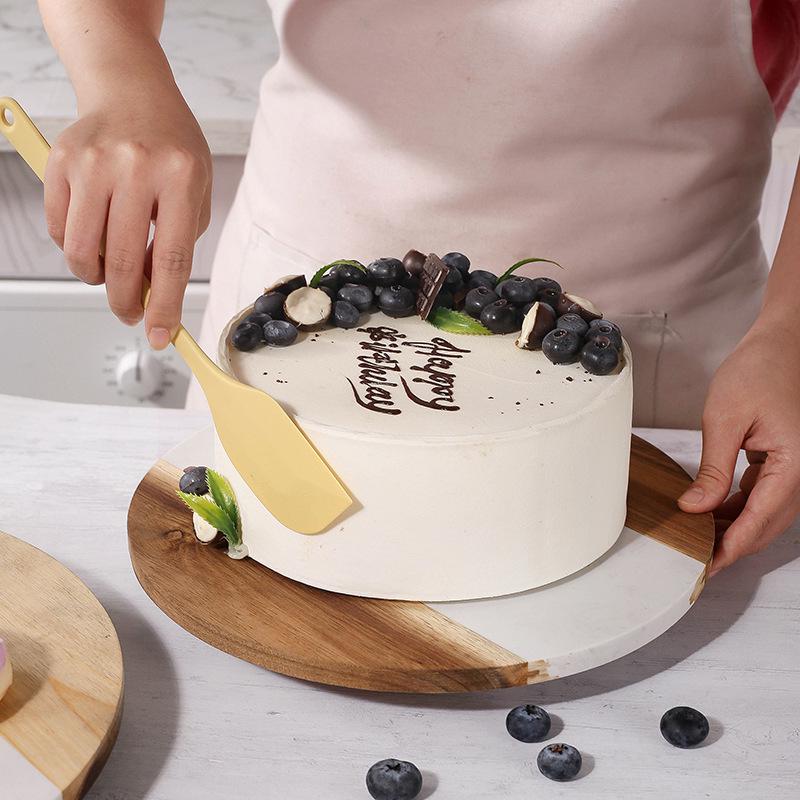 Round Marble & Acacia Wood Cake Turntable and Cutting Board