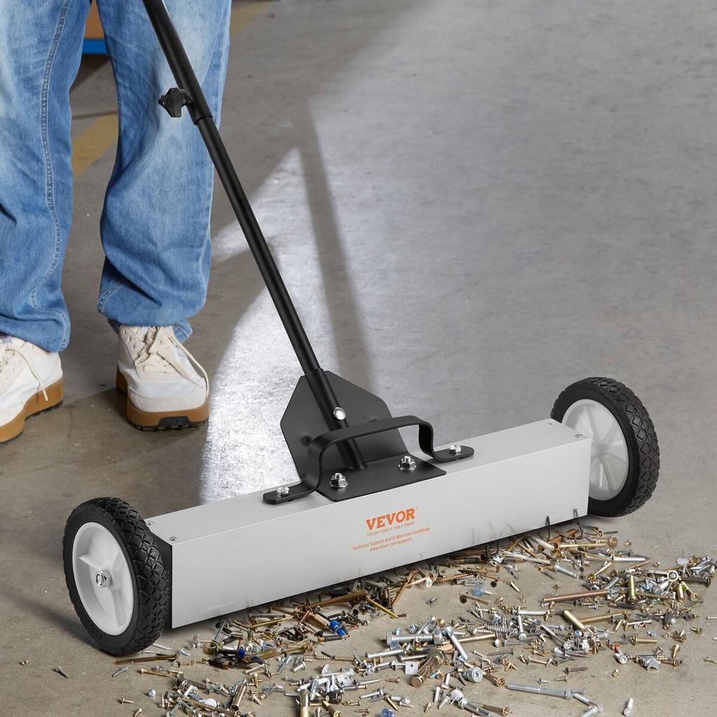 50Lbs Rolling Magnetic Sweeper with Wheels, Push-Type Magnetic Pick Up Sweeper, 24-inch Large Magnet Pickup Lawn Sweeper with Telescoping Handle, Easy