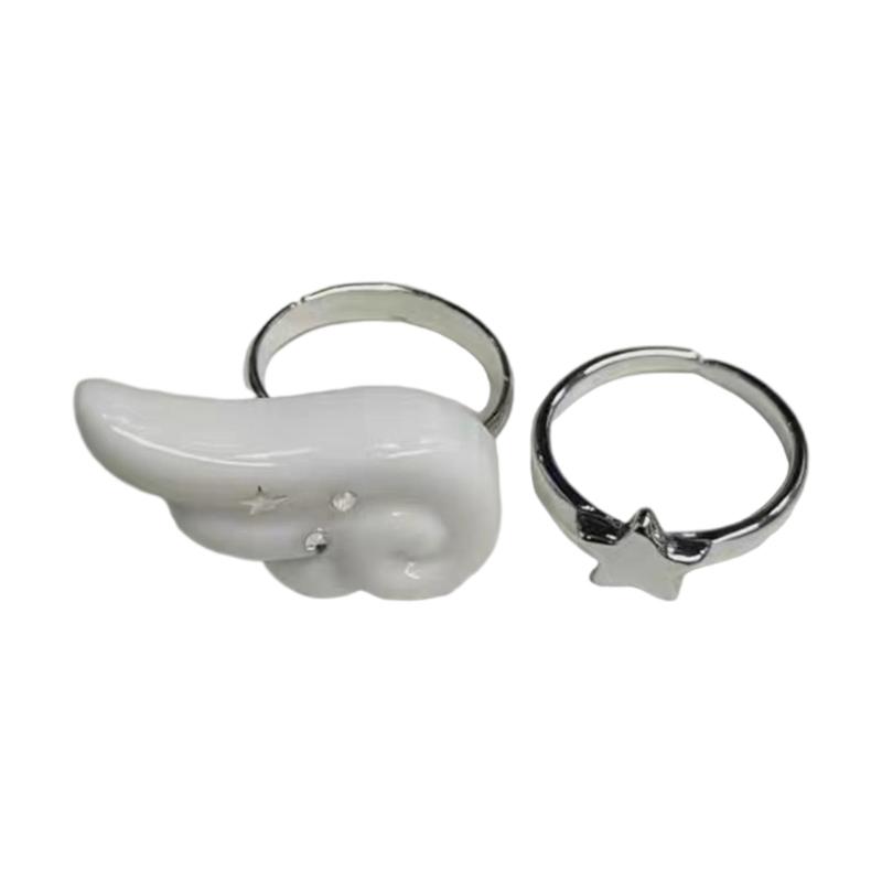 Pair of Celestials Designs Adjustable Finger Rings Sturdy Alloy Plastic Materials Trendy Accessories for Ladies 1