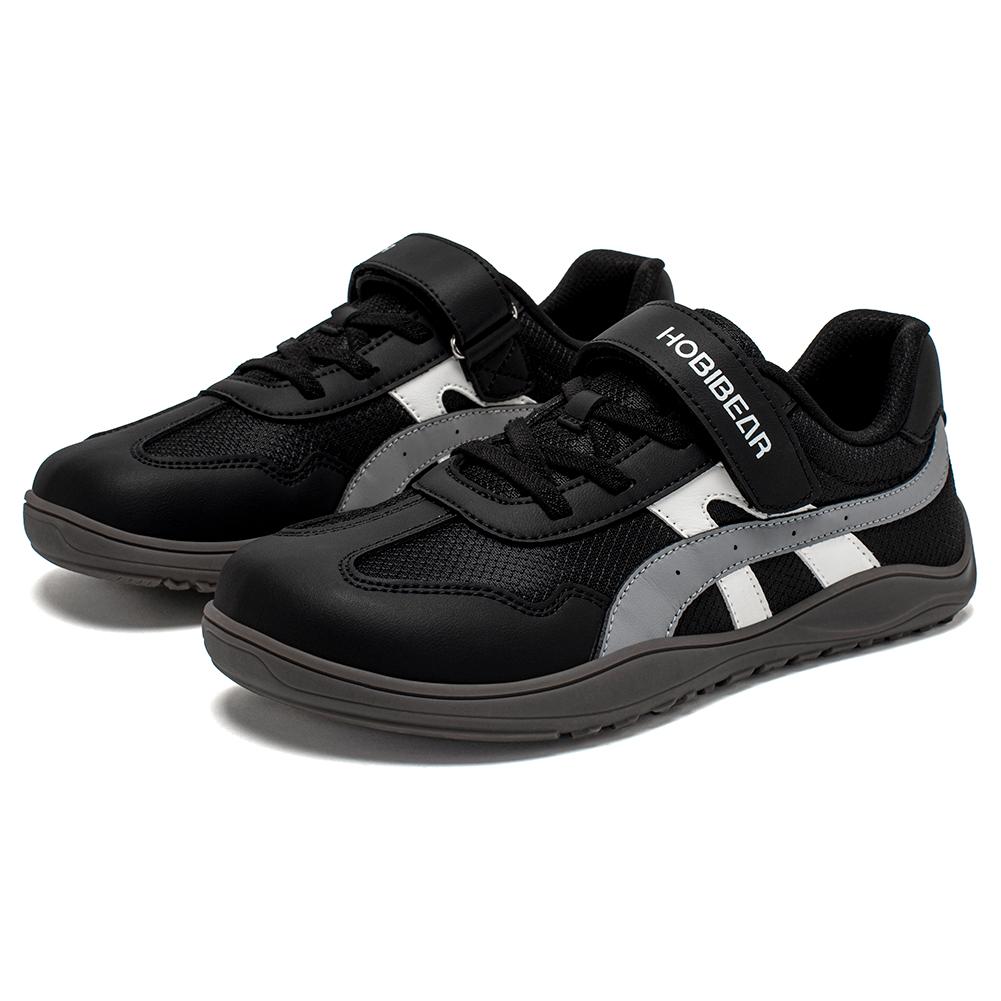 HOBIBEAR Wide Toe Shoes Boys Girls Barefoot Zero Drop Sneakers Hook Loop Artificial Leather Mesh Breathable Shoes for Big Kids