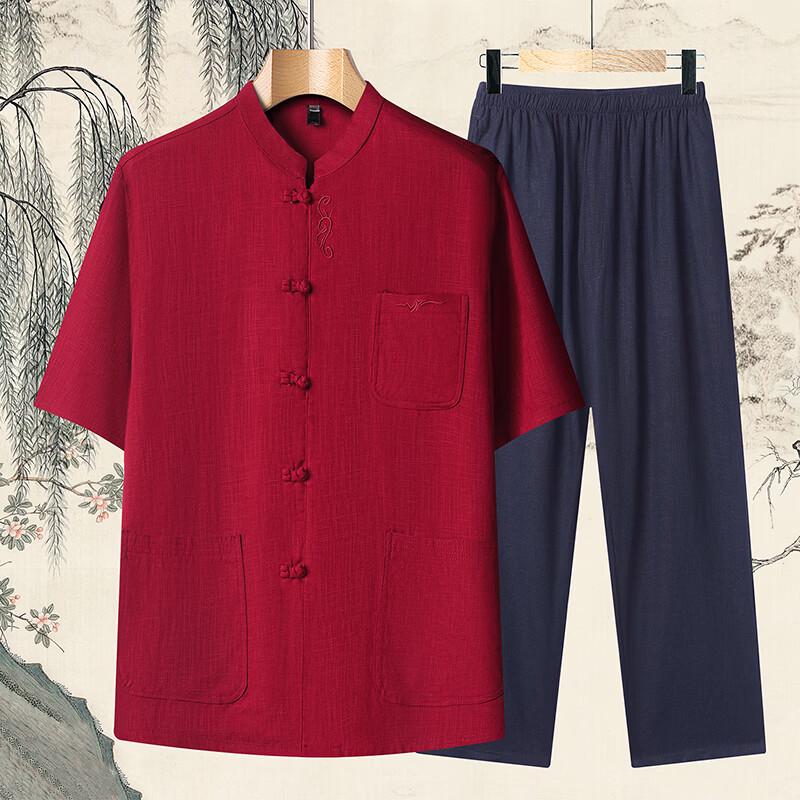 Firstview Men s Casual Tang Suit Cotton Linen Set XL