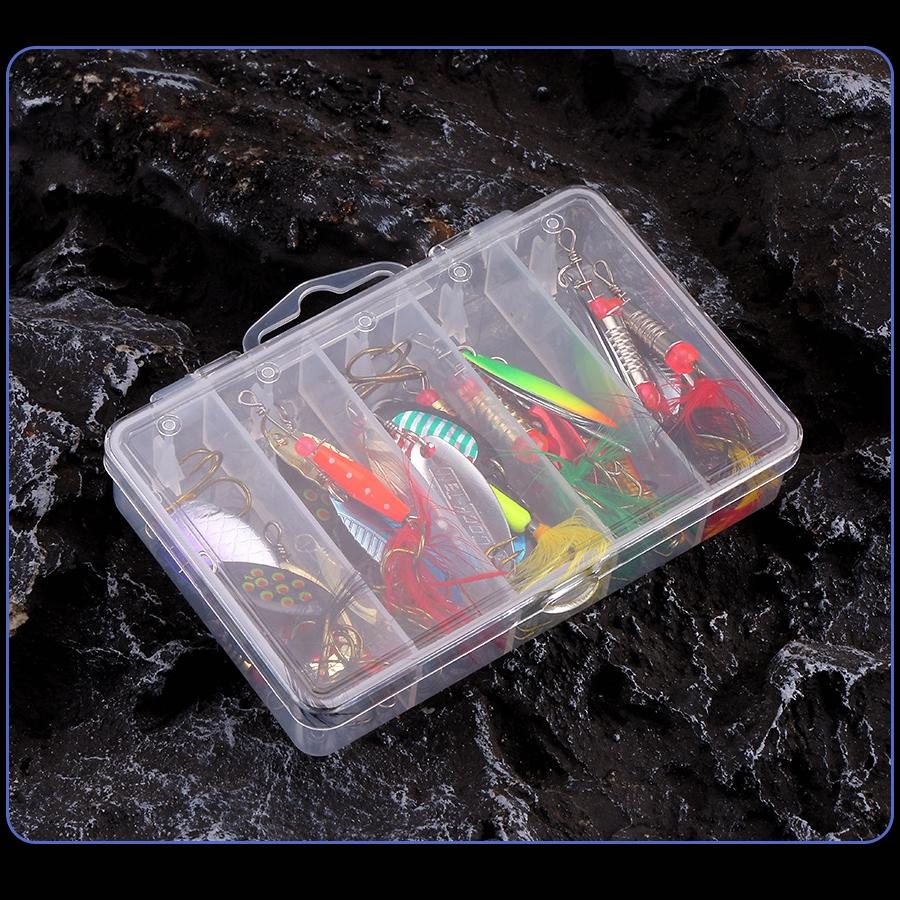 20 buc momeli spinner din metal dur momeli pentru pescuitul la somon la bas pastrav cu cutie de accesorii, kit de momeli de pescuit cu coada de cocos cu pene