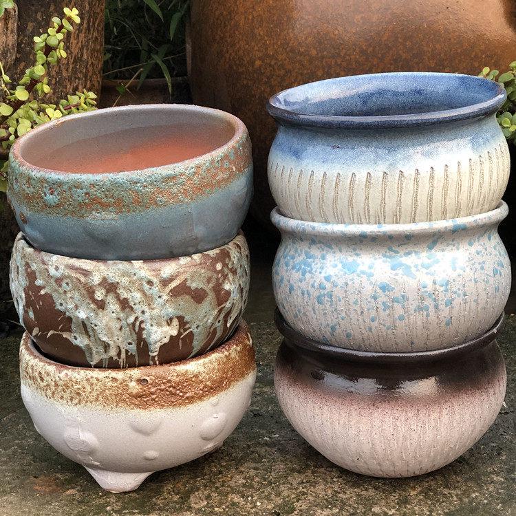 Handmade Large Coarse Pottery Succulent Flower Pot – Round Purple Sand Ceramic Planter