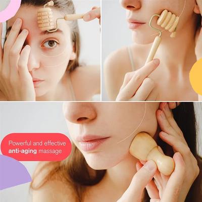 7/2 Stück/Set Gesicht Gua Sha Massagegeräte Werkzeuge Holztherapie Gesichtsroller Massagegerät Maderotherapie Rolle Körper Anti-Cellulite Gesichtsroller