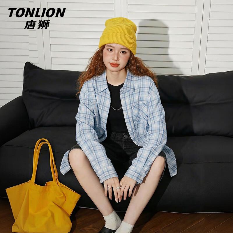 Женская свободная клетчатая рубашка с длинным рукавом TonLion M