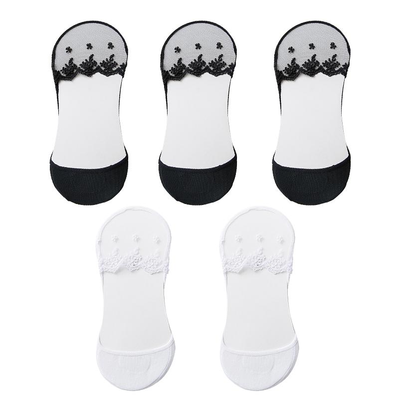 

5 пар новых прозрачных коротких кружевных носков женские сексуальные летние сетчатые прозрачные милые носки-подследники невидимые нескользящие белые носки-тапочки 5 pairs