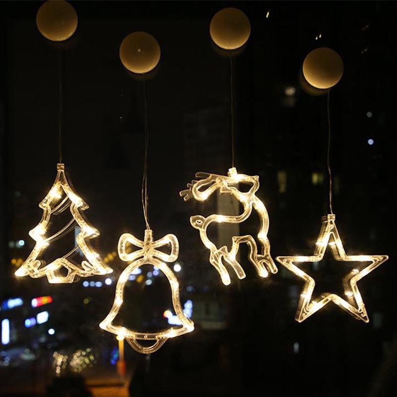 LED Christmas Window Suction Cup String Lights with Tree, Santa, Snowman, and Stars