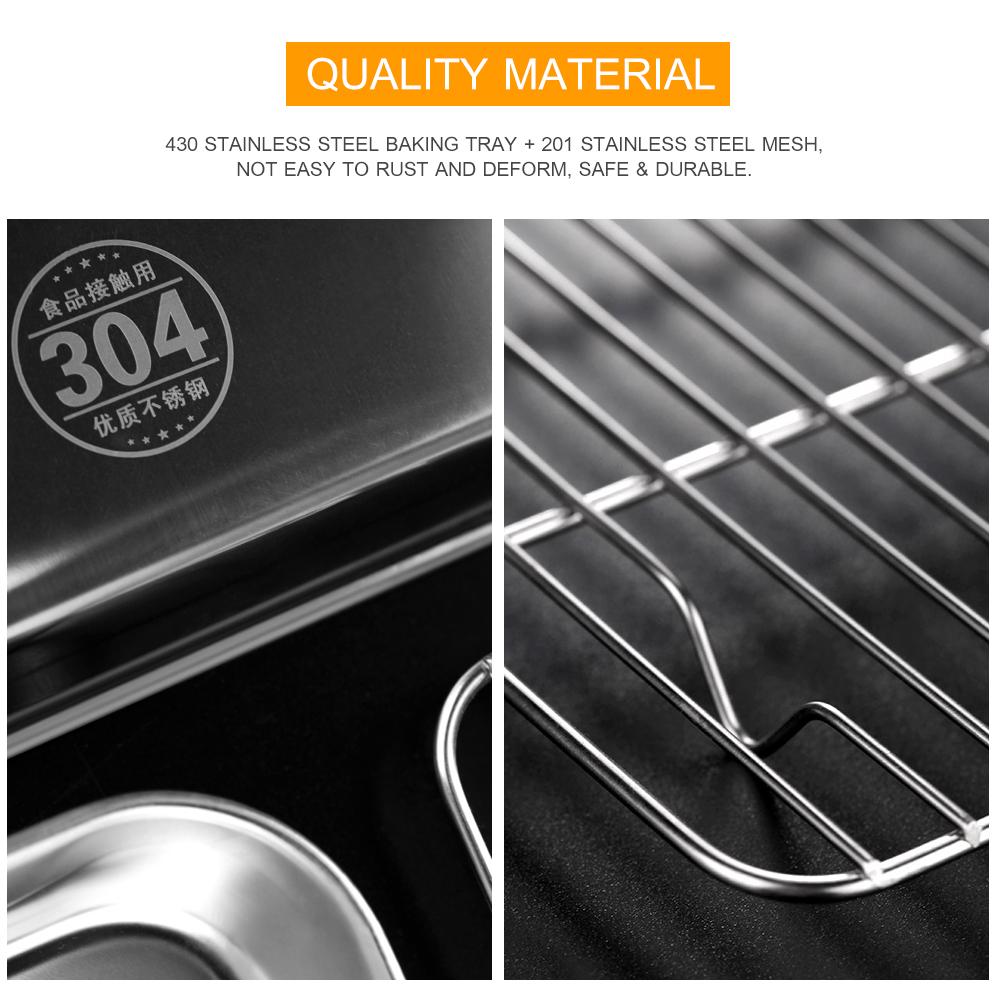 Stainless Steel Flat Bottom Baking Tray with Mesh Set Square Barbecue Plate with Cooling Rack Drip Pan Baking Plate