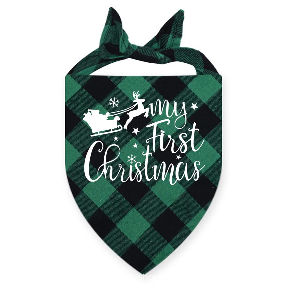 My First Christmas Print Dog Bandanas Large Pet Scarf Pet Bandana for Dog Plaid Bow Ties Collar Cats Dogs Xmas Scarf Accessories