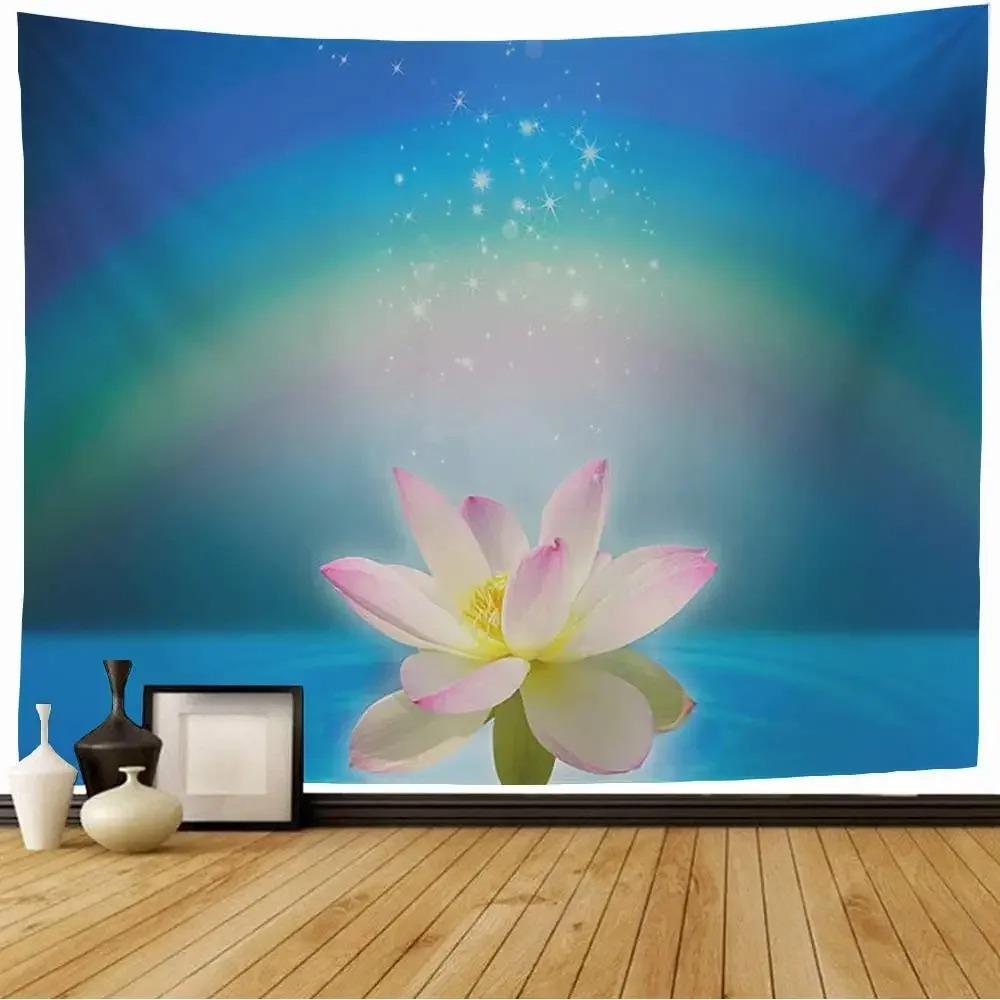 Watercolor Floral Lotus Tapestry Office Living Room Decoration Home Wall Tapestry