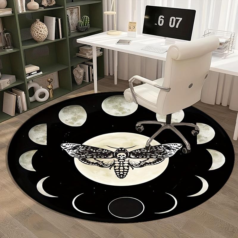 Crystal Velvet Carpet Crystal Velvet Gothic Bohemian Round Mat - 3D Horror Skull Moth & Moon Phase Design Black Mat with