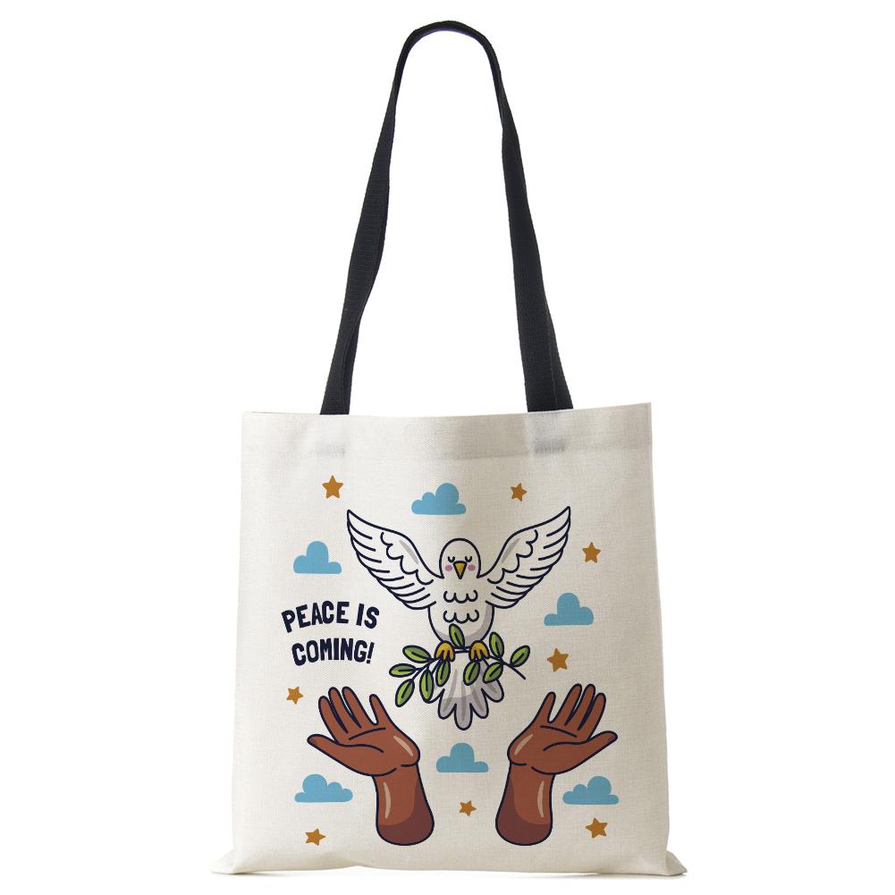 Barış toprak baskı alışveriş çantaları katlanır yeniden kullanılabilir özelleştirme Tote omuzdan askili çanta çevre dostu kanvas çanta kadınlar için bayan 2022