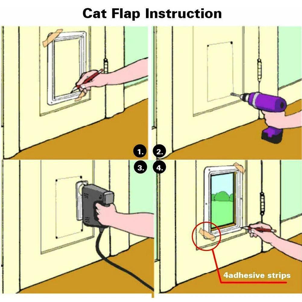 Porta Gato Magnética com Trava de Segurança de 4 Vias para Gatos Porta para Animais de Estimação Controlável Plástico ABS Portão Pequeno para Filhotes Segurança para Gatinhos Dentro e Fora