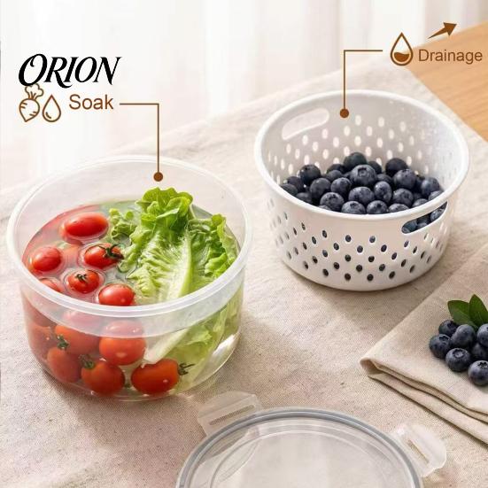 Double-layer Food Storage Container Round Fruit Vegetable Container, 2-Layer Food-Grade PP Crisper with Sealed Organizer for Fridge Drain Basket,