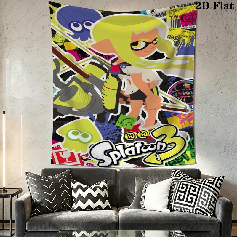 Splatoon game Wall Tapestry Aesthetic Wall Hanging Printed Fabric Blanket Decorative Tapestries for Bedroom Living Room Home Decor