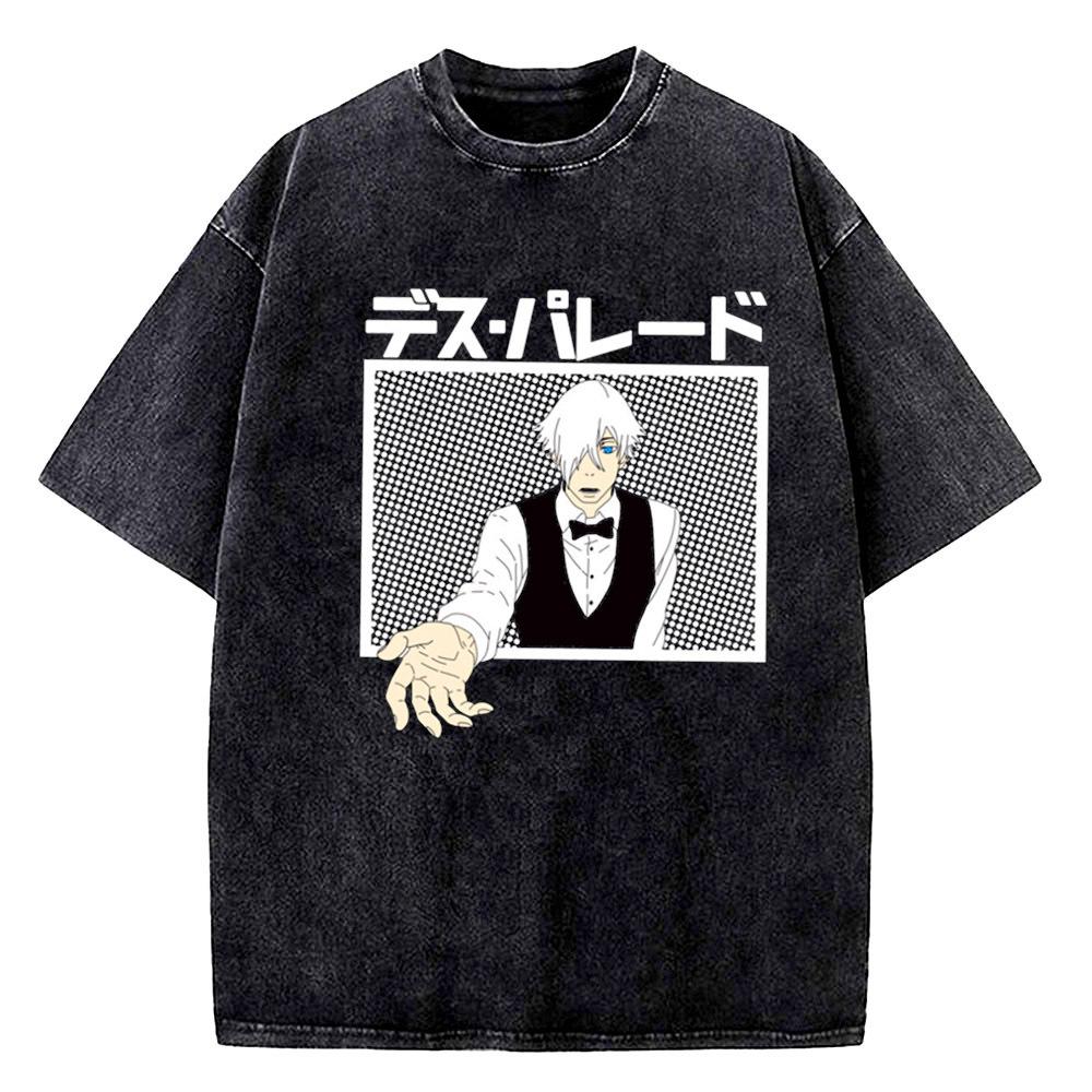 Death Parade cotton Vintage Washed t-shirt men Pop Culture harajuku hip hop Comfortable tshirt Y2k University 80s 2000s