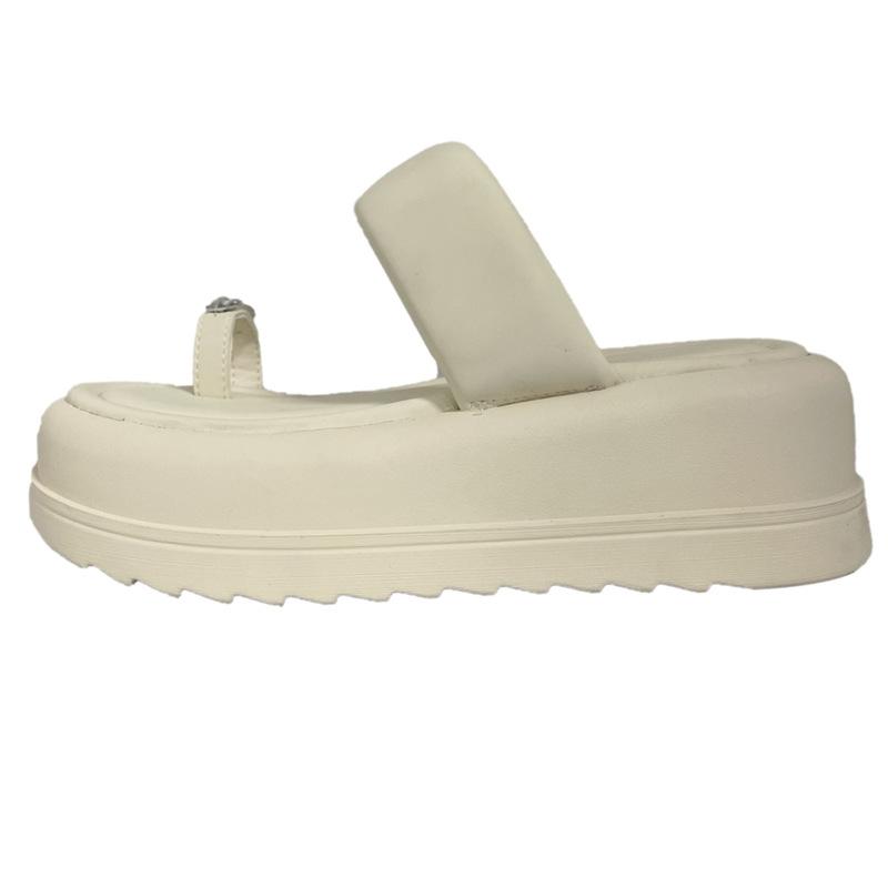 Small Thick-bottomed Rhinestone Cold Slippers Women's 2025 Summer Wear Fashion Mandarin Duck Cover Toe Flip-flops Women