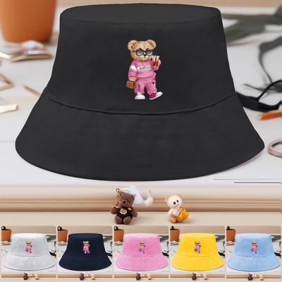 Bucket Hat With Elegant Bear Print , Shopping Drinks Sun Cap Polyester Trendy Fashion Beach Hat