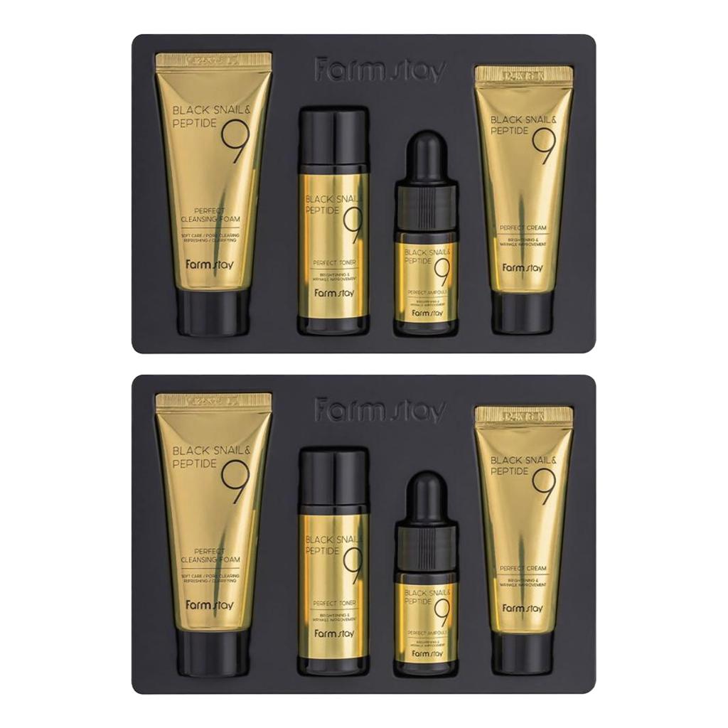 FARM STAY Black Snail & Peptide9 Perfektes 4-Schritte Mini-Kit Edition (Toner+Ampulle+Creme+Reiniger)