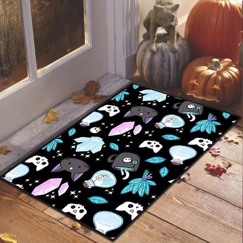 Halloween Totenkopf Fußmatte Teppich Unterlage Rechteckige Matte für Eingang Wohnzimmer Schlafzimmer Küche Leicht Waschbar Festliche Heimdekoration
