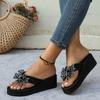 Mid Heel Wedges Modern Slippers Summer Outside 2025 High Quality Shoes Female Butterfly-knot Solid Novelty Women's Slippers