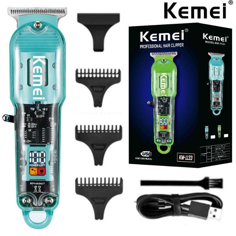 Kemei KM-1133 Аккумуляторная машинка для стрижки волос Парикмахерская Стрижка под ноль Профессиональная машинка для стрижки волос Беспроводной триммер Прозрачная крышка