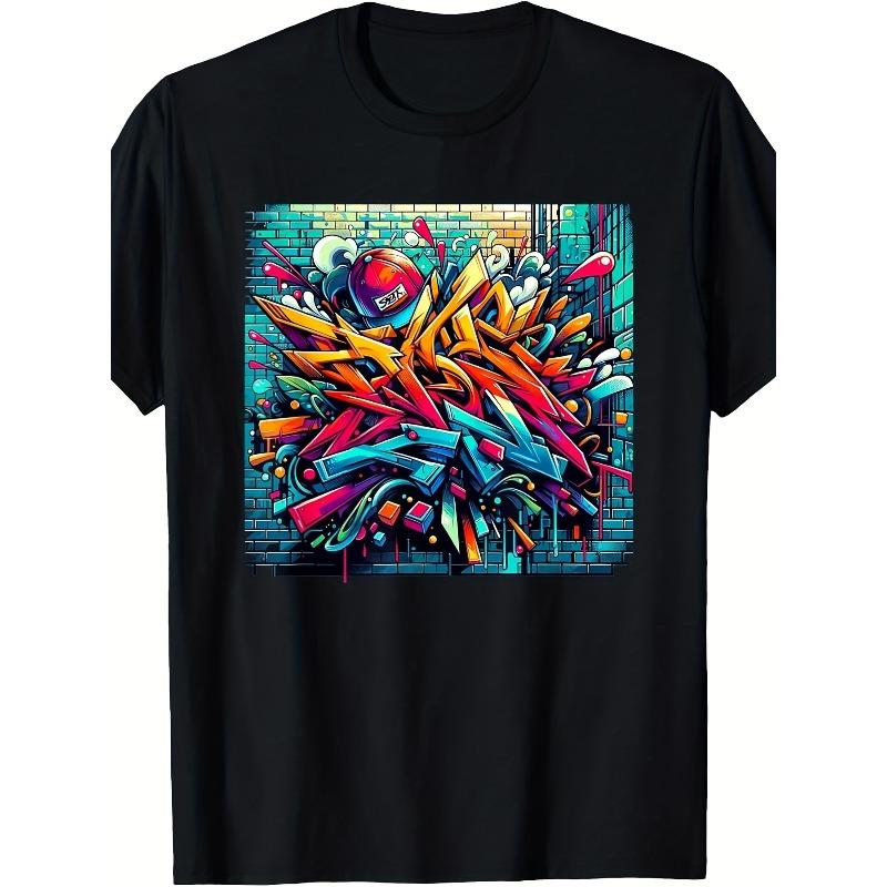 

European sizes Men s T-Shirt Featuring Graffiti Art, Shirt Suitable for Summer S чёрный
