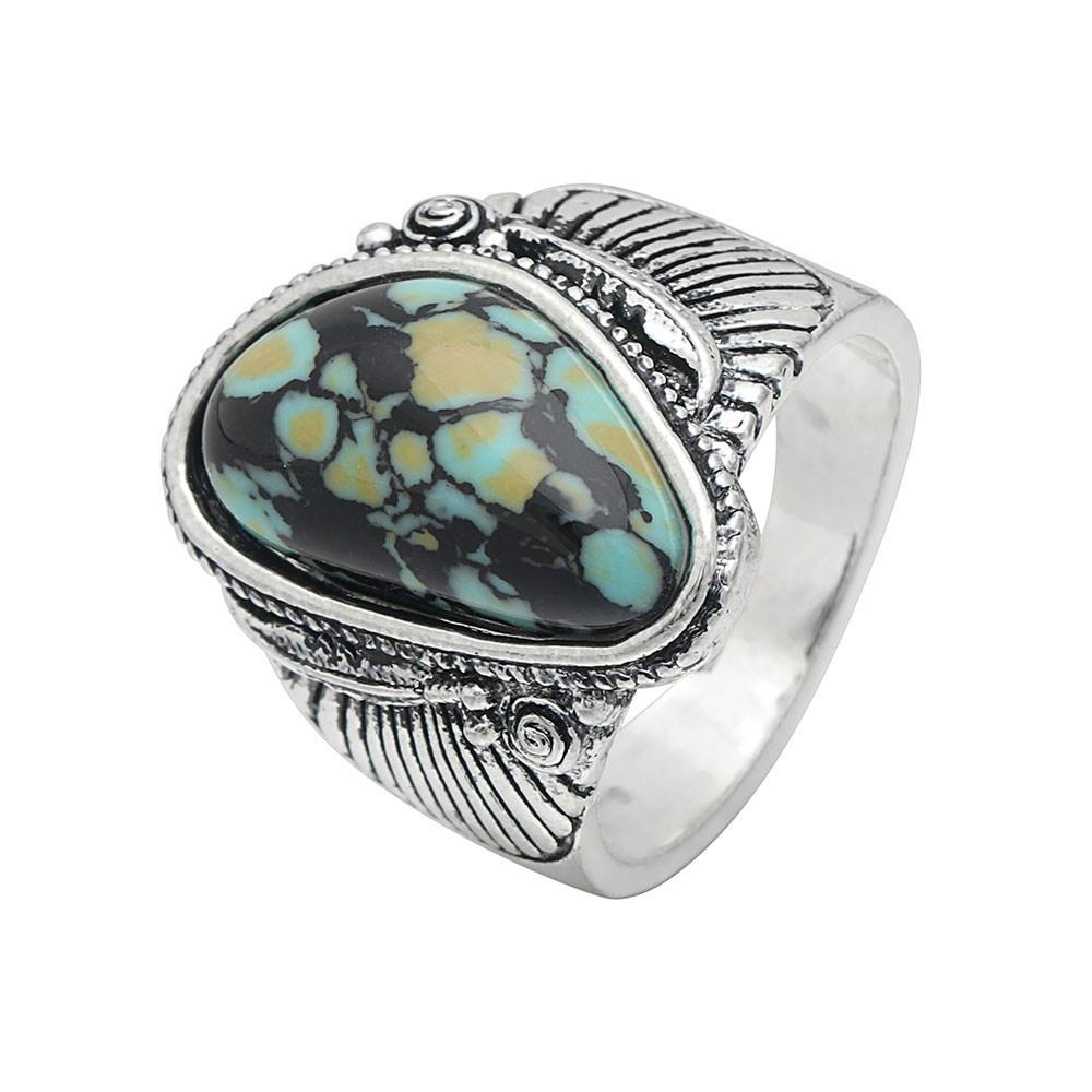 Retro European & American Turquoise Feather Gemstone Ring for Men & Women