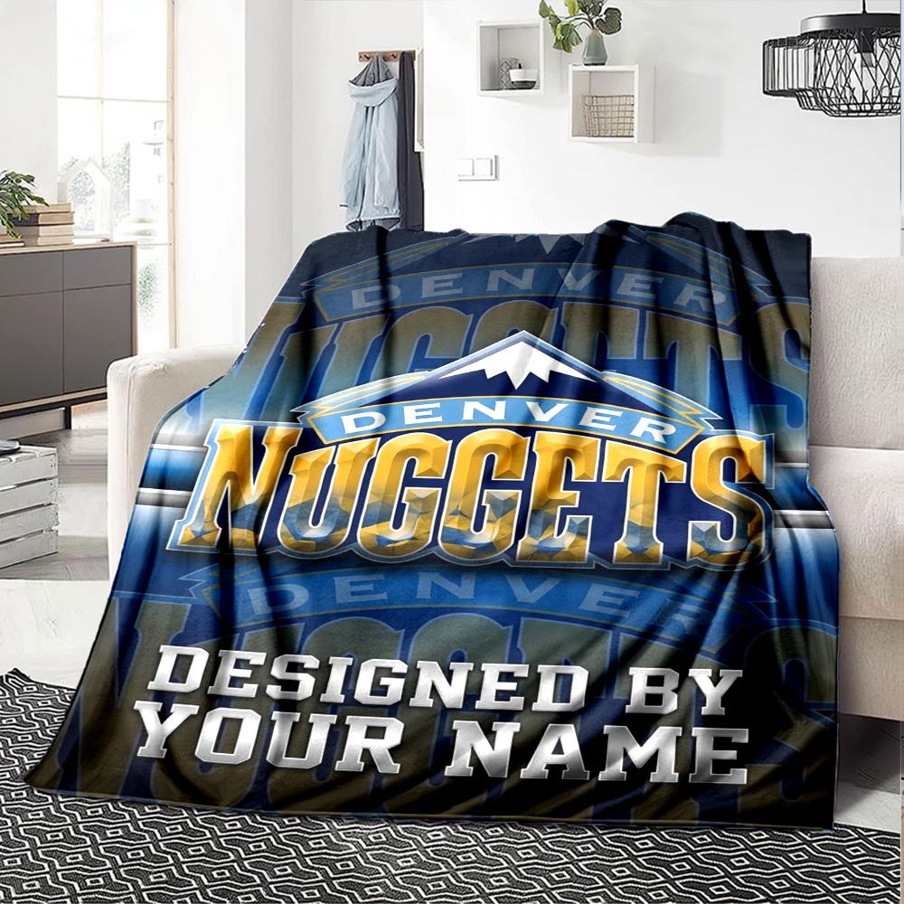 Name Custom Denver Nuggets Print Flannel Blanket High Quality Warm Comfortable Cover for All Seasons Perfect for Gifts Home Decor