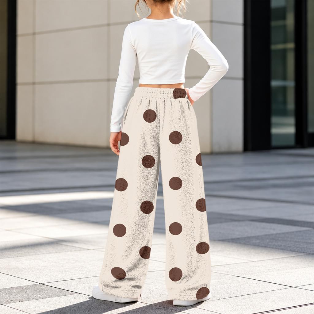 Mädchen Flanellhose mit Polka-Dot-Print Warm Lockerer Schnitt für Herbst und Winter Freizeitkleidung