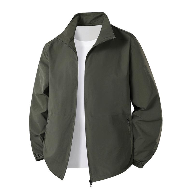 Men's Lightweight Spring/Autumn Sun Protection Jacket, Stand Collar, Loose Fit, Breathable, Plus Size for Middle-aged and Elderly