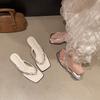 Super beautiful toe thin heel flip-flops female outer wear 2025 summer new fairy wind rhinestone temperament high heel cool slippers