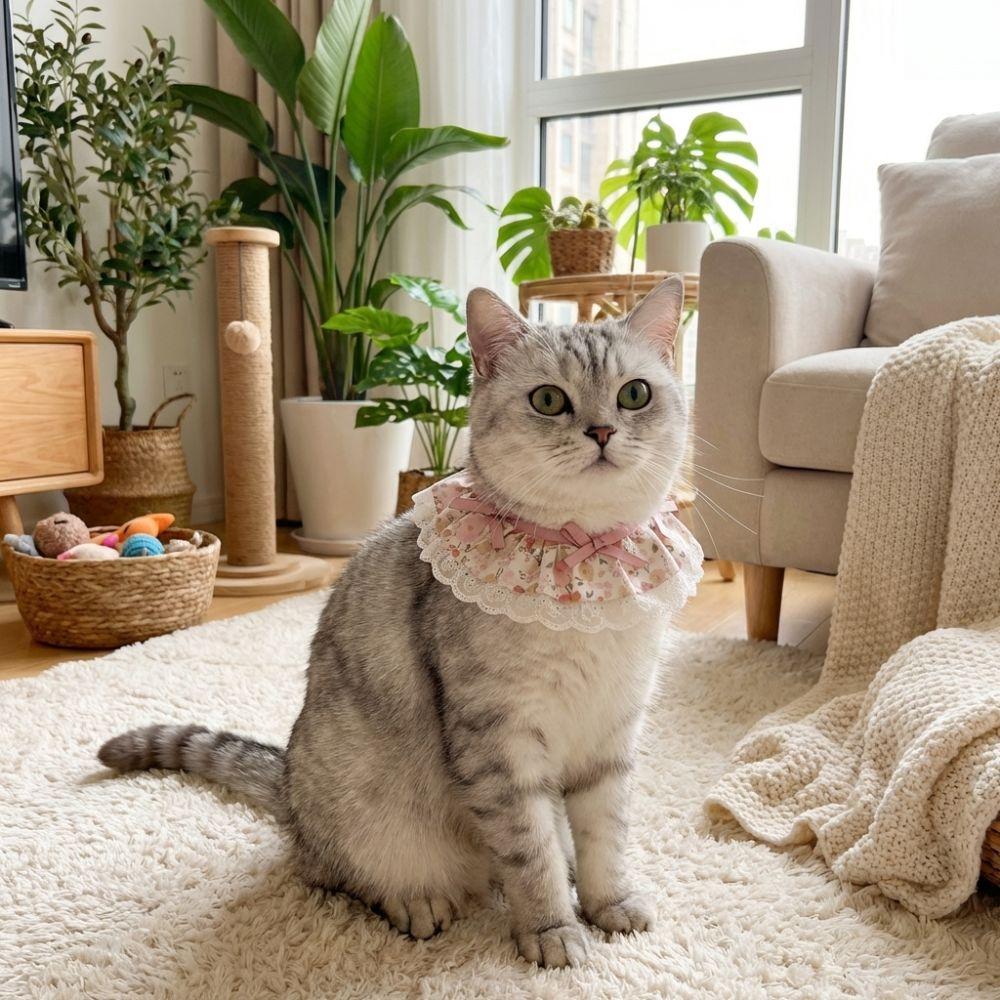 Cartoon Knitted Collar Lace Floral Bows Pet Bib Cute Cat Clothes  Cat Accessories