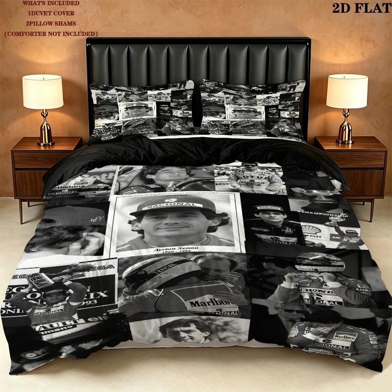 Set Copripiumino Trapuntato Ayrton Senna Federe Decorazione Casa Regalo di Compleanno (1 * copripiumino + 2 * federa, senza nucleo)
