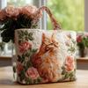 Cat Patterns Women Quilted Tote Bag 3D Printed Patterns Lightweight Travel Handbag Cotton Vintage Canvas Shoulder Bag Lady Girl