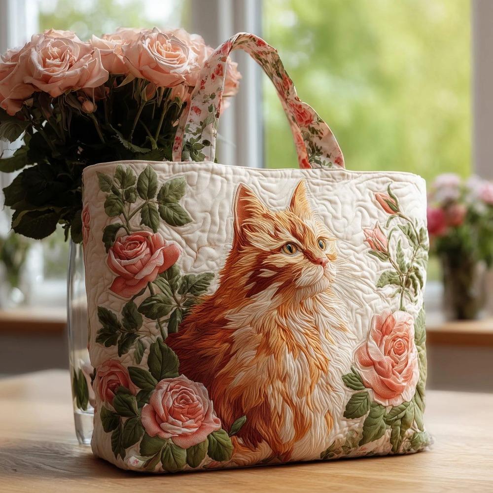 Cat Patterns Women Quilted Tote Bag 3D Printed Patterns Lightweight Travel Handbag Cotton Vintage Canvas Shoulder Bag Lady Girl