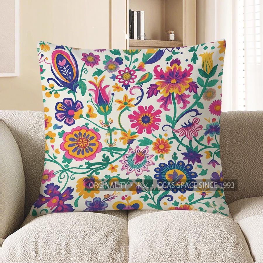 Home Decor Colorful Floral Pattern Throw Pillow Cover Pattern Cushion Cover Suitable For Sofa Bedroom Car Pillow Cover