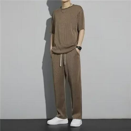 Men's Ice Silk Casual Two-Piece Summer Set: Short-Sleeve T-Shirt & Trousers Sportswear